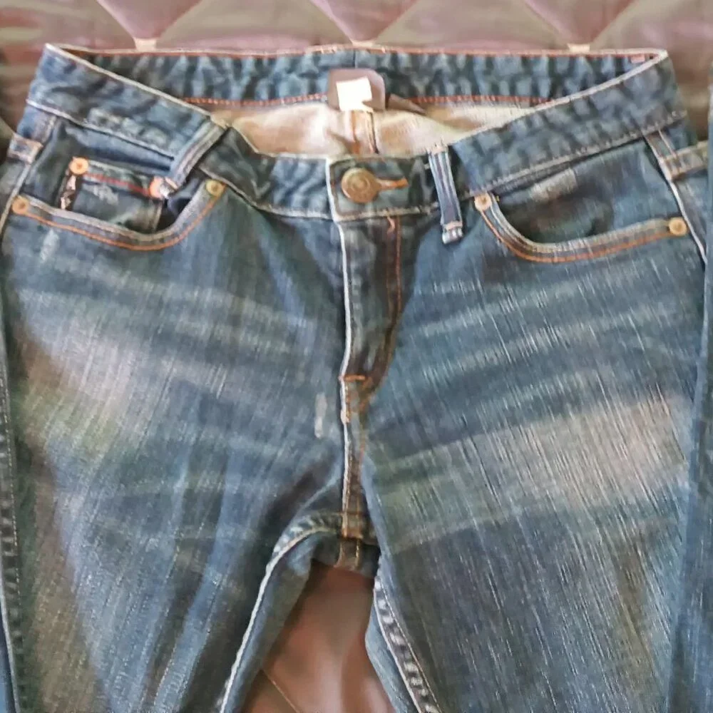 Armani Exchange π Womens Gorgeous Boot Cut Denim Distressed Wash Blue Jeans π - Picture 5 of 14